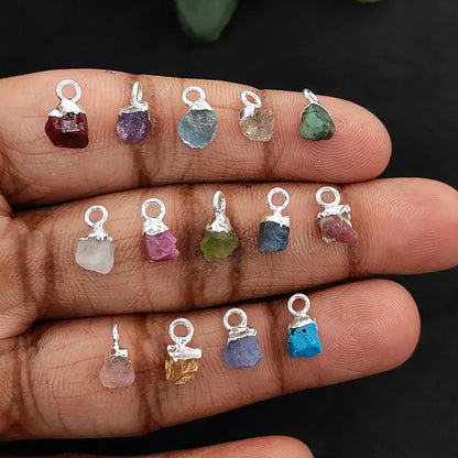 Natural Rough Gemstone Charms 5–7mm Raw Crystal Pendants with Electroplated Cap DIY Jewelry Supplies- Selling Per Piece