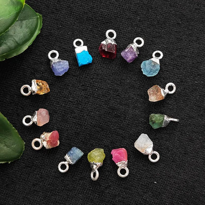 Natural Rough Gemstone Charms 5–7mm Raw Crystal Pendants with Electroplated Cap DIY Jewelry Supplies- Selling Per Piece