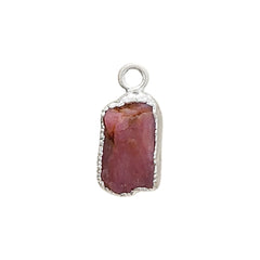 Natural Ruby Rough Crystal Charms with Silver Edging Red Gemstone Pendants for DIY Jewelry Making