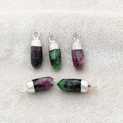 Elegant Ruby Zoisite Spike Point Pendant with Silver Plating Natural Birthstone Charm for Handmade Jewelry Makers – Selling Per Piece