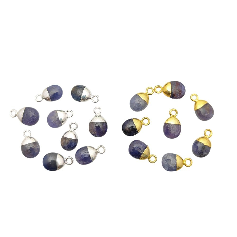 Natural Tanzanite Spike Pendant 8–10mm December Birthstone Blue Crystal Charm with Gold/Silver Plated Cap for Handmade Jewelry