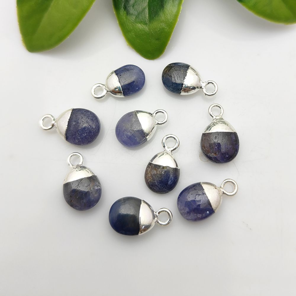 Natural Tanzanite Spike Pendant 8–10mm December Birthstone Blue Crystal Charm with Gold/Silver Plated Cap for Handmade Jewelry