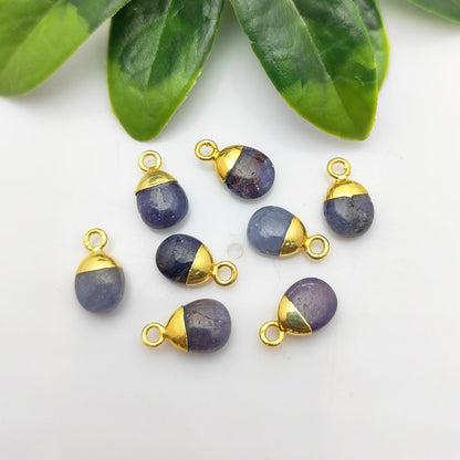 Natural Tanzanite Spike Pendant 8–10mm December Birthstone Blue Crystal Charm with Gold/Silver Plated Cap for Handmade Jewelry