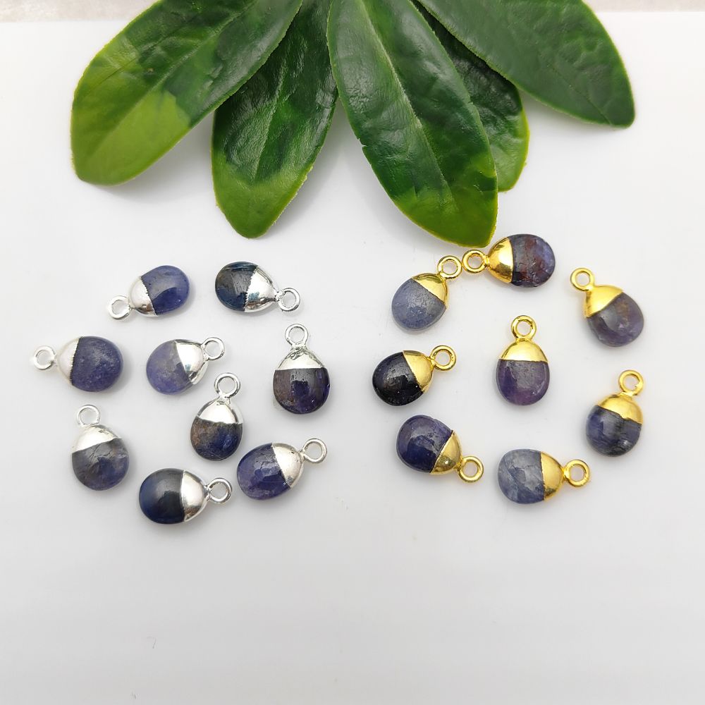 Natural Tanzanite Spike Pendant 8–10mm December Birthstone Blue Crystal Charm with Gold/Silver Plated Cap for Handmade Jewelry