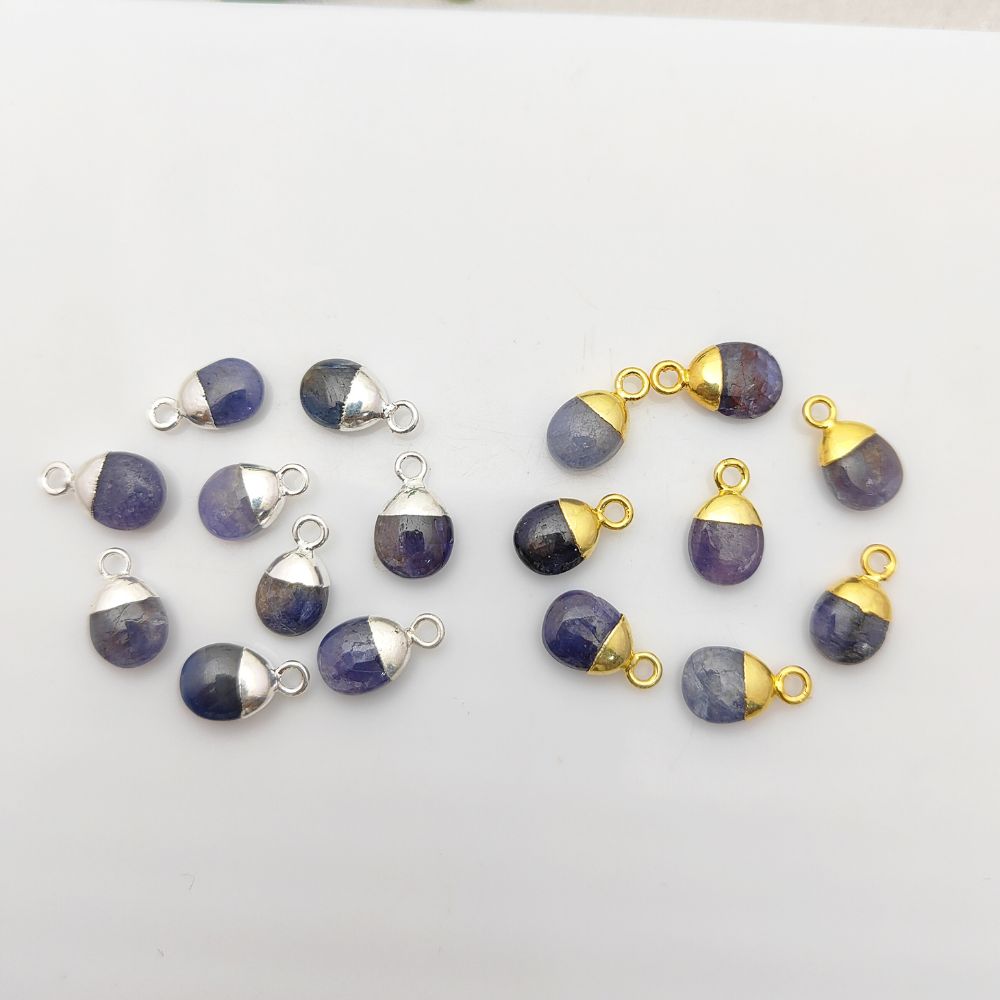 Natural Tanzanite Spike Pendant 8–10mm December Birthstone Blue Crystal Charm with Gold/Silver Plated Cap for Handmade Jewelry