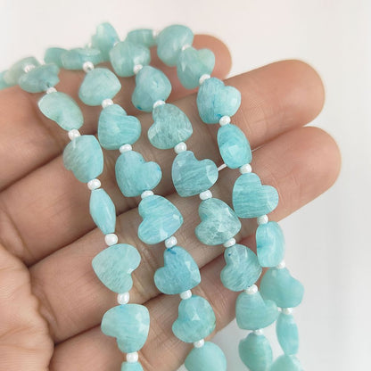 Natural Amazonite Faceted Heart Beads Unique 8-9mm Beads for Handmade Jewelry Design