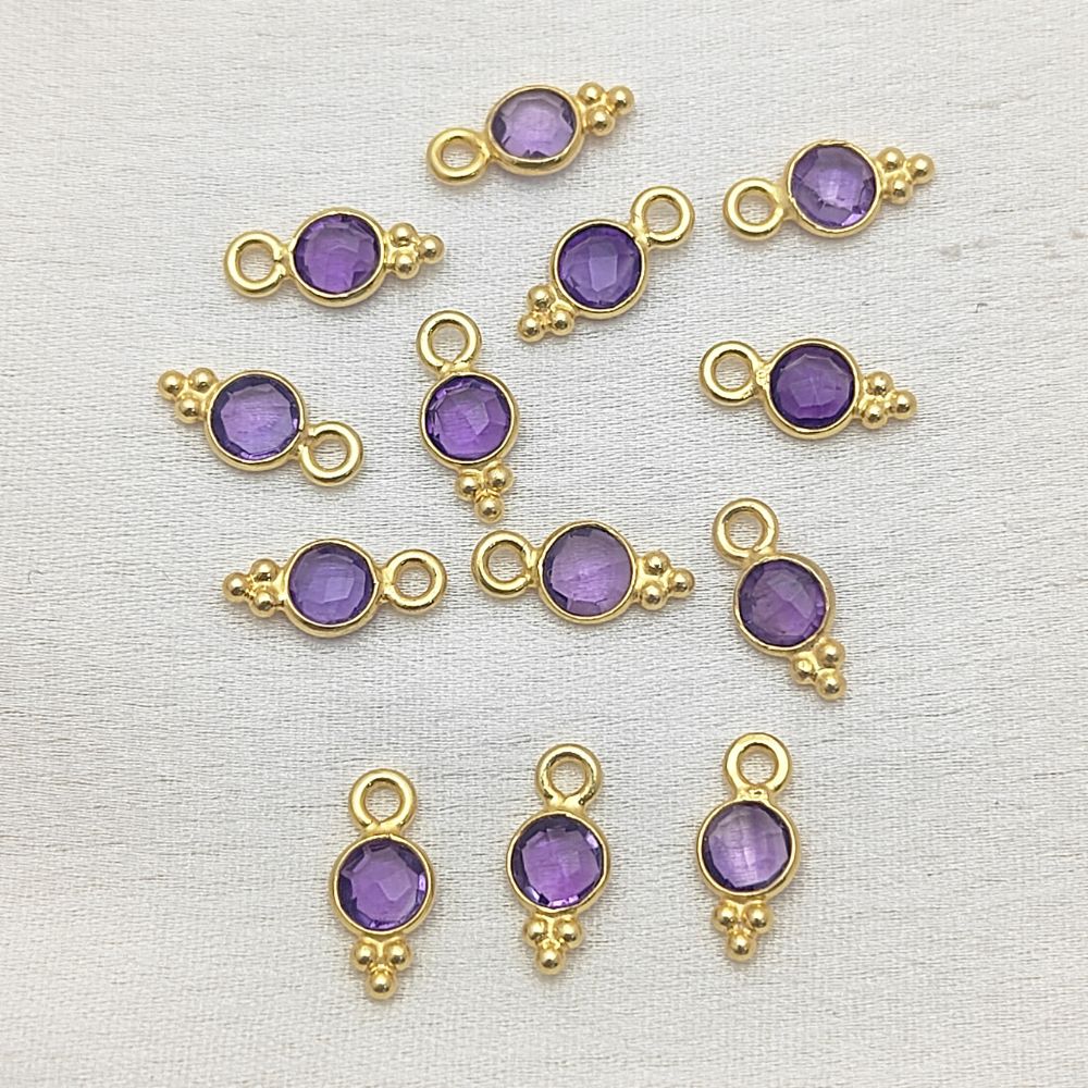 Natural Amethyst Charm for Jewelry 4mm Gold Vermeil Pendant