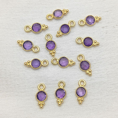 Natural Amethyst Charm for Jewelry 4mm Gold Vermeil Pendant