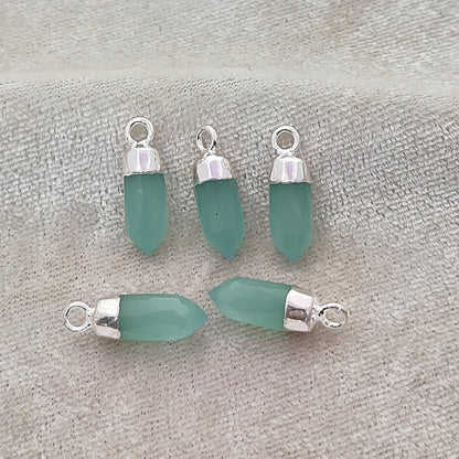 Aqua Chalcedony Raw Spike Pendant Gold or Silver Electroplated Gemstone for DIY Jewelry- Selling Per Piece