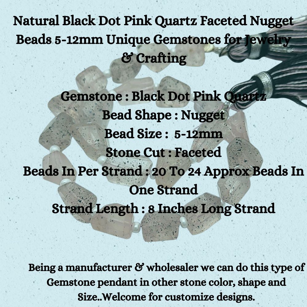 Natural Black Dot Pink Quartz Faceted Nugget Beads 5-12mm Unique Gemstones for Jewelry & Crafting