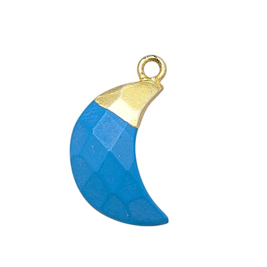 Crescent Moon Turquoise Pendant – Gold or Silver Capped Gemstone Charm for Handmade Jewelry