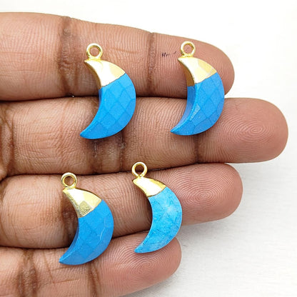 Handmade Jewelry Charm – Turquoise Crescent Moon Pendant with Gold or Silver Finish