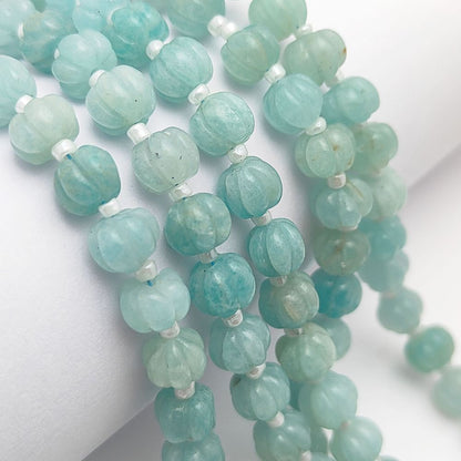 Carved Amazonite Gemstone Pumpkin Beads – Perfect for DIY Crafting