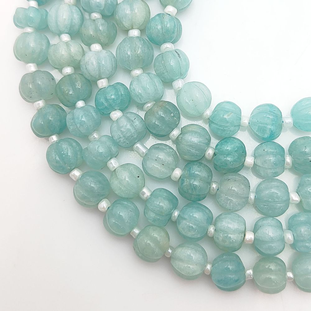 Carved Amazonite Pumpkin Beads – Stunning Gemstones for DIY Designs