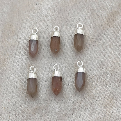 Natural Chocolate Moonstone Spike Pendant Gold/Silver Electroplated Cap Crystal for Handmade Jewelry- Selling Per Piece