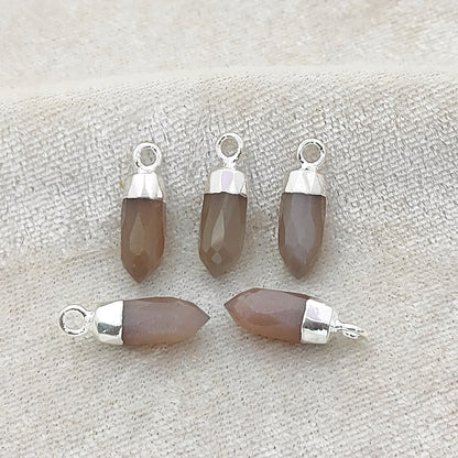 Natural Chocolate Moonstone Spike Pendant Gold/Silver Electroplated Cap Crystal for Handmade Jewelry- Selling Per Piece