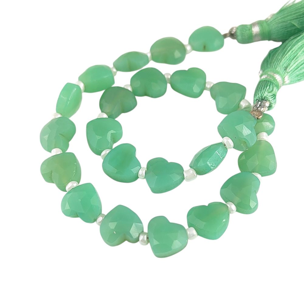 Natural Chrysoprase Chalcedony Faceted Heart Beads