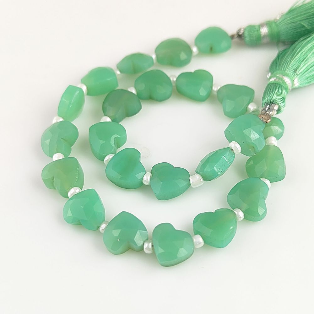 Natural Chrysoprase Chalcedony Faceted Heart Beads Unique 8-9mm Gemstones for Handmade Jewelry