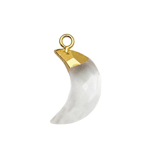 Crescent Moon Quartz Pendant – Clear Crystal with Gold or Silver Cap for DIY Jewelry