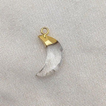 Crystal Quartz Moon Charm – Crescent Pendant with Gold or Silver Cap for Jewelry Making