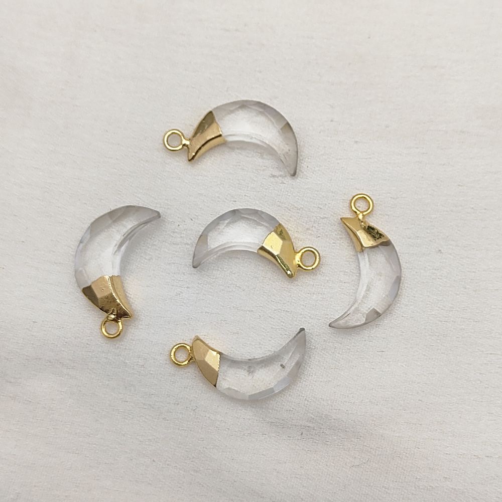 DIY Jewelry Crystal Quartz Crescent – Gold or Silver Electroplated Moon Pendant