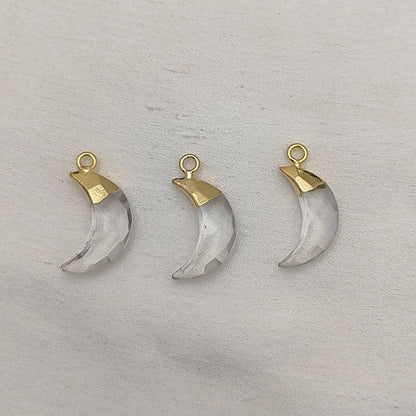 Quartz Crescent Moon Pendant – Electroplated Gold or Silver Topped Crystal for Crafting