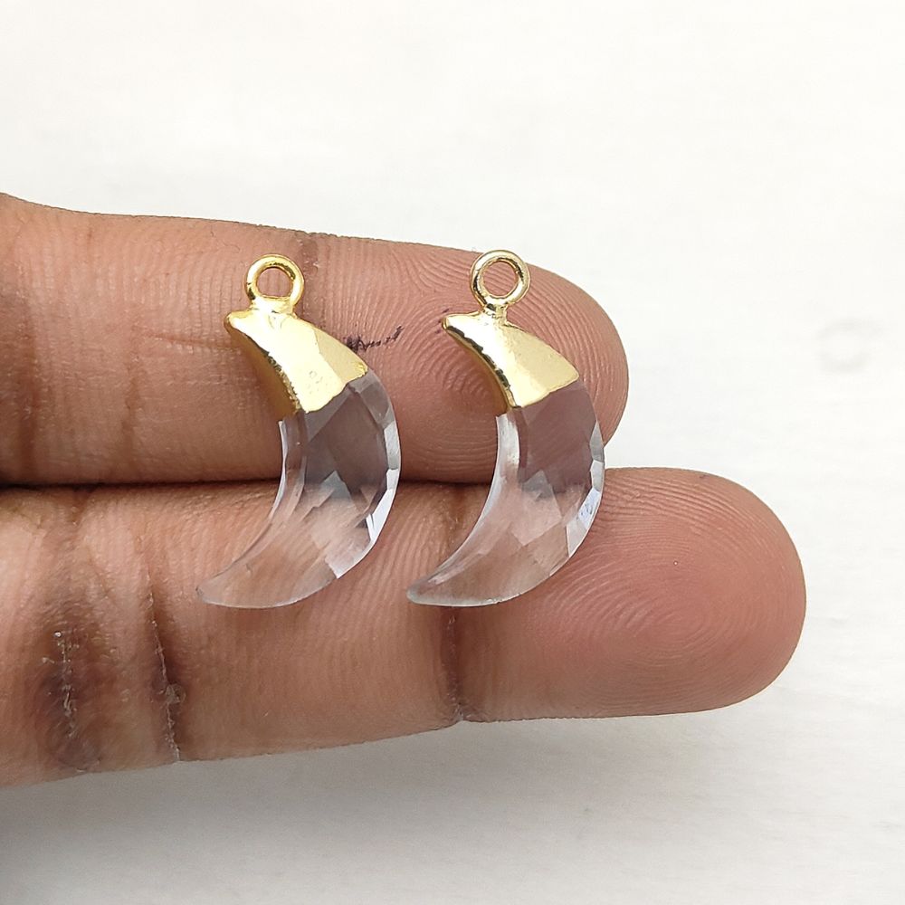 Crystal Quartz Moon Pendant – Crescent Shape with Gold/Silver Electroplated Top