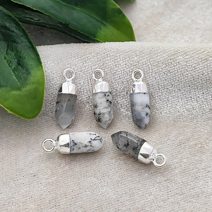 Dendritic Opal Crystal Spike Point Pendant Gold/Silver Electroplated for Spiritual DIY Jewelry Crafts- Selling Per Piece