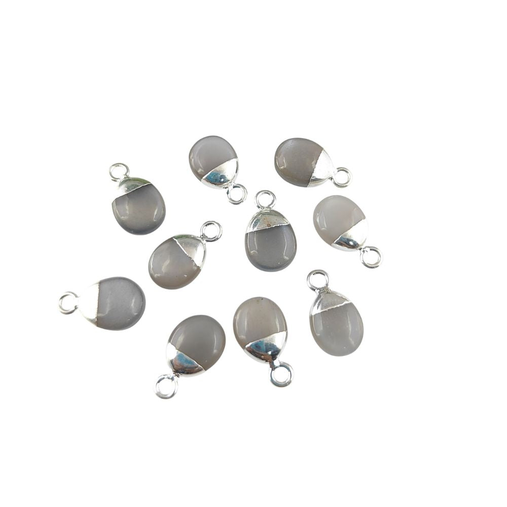 Natural Genuine Grey Moonstone Tumble Pendant 8–10mm Smooth Healing Crystal Gemstone Charm for Necklace Jewelry Making- Selling Per Piece