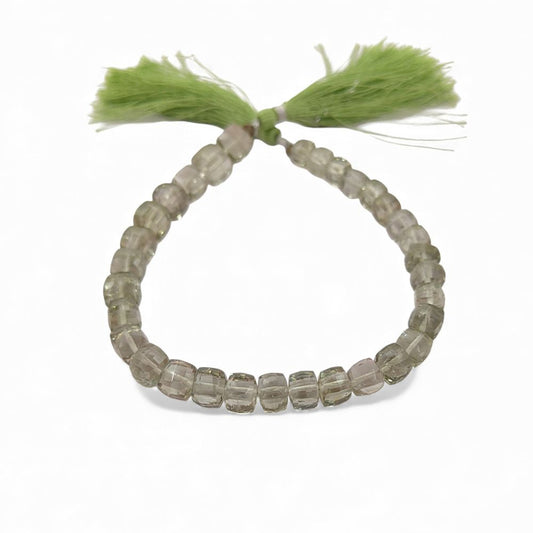 Natural Green Amethyst Square Cube Beads Faceted Prasiolite Gemstone Beads for Bracelets & Necklaces- Selling Per Strand