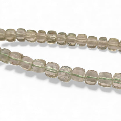 Natural Green Amethyst Square Cube Beads Faceted Prasiolite Gemstone Beads for Bracelets & Necklaces- Selling Per Strand