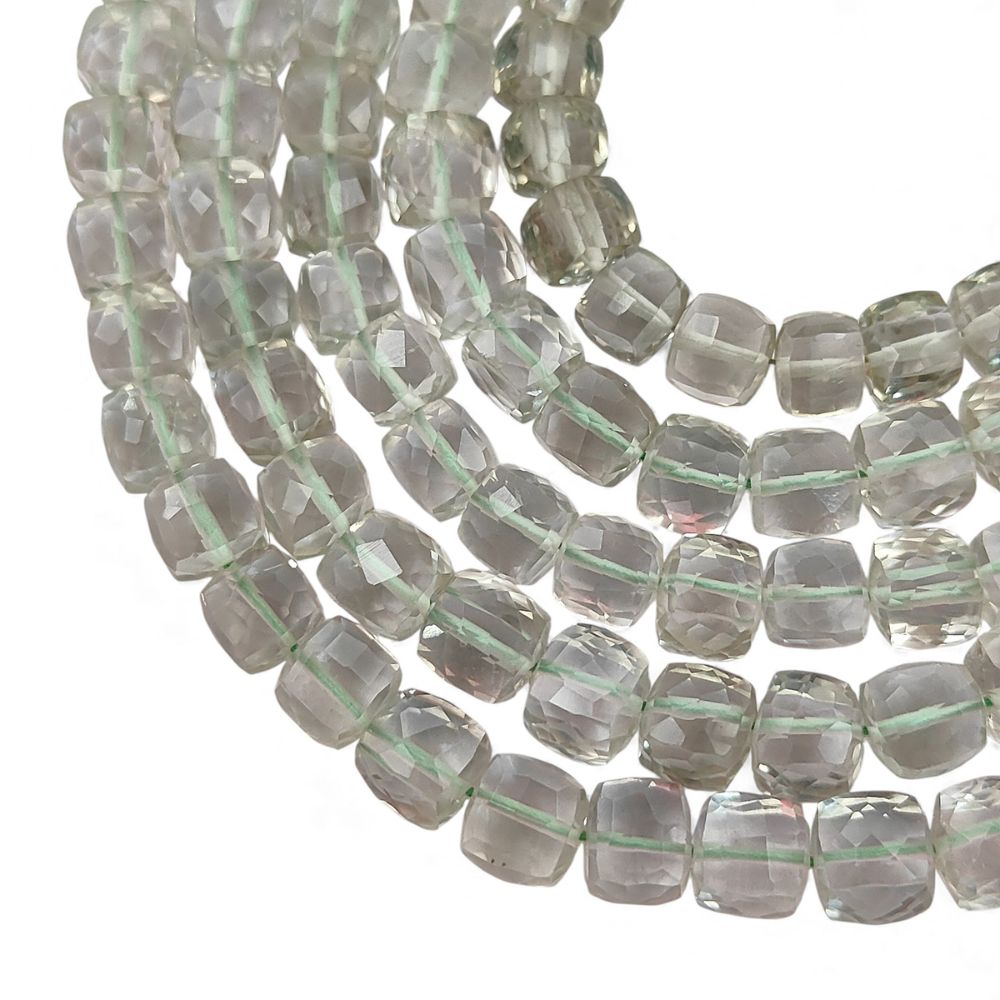 Natural Green Amethyst Square Cube Beads Faceted Prasiolite Gemstone Beads for Bracelets & Necklaces- Selling Per Strand