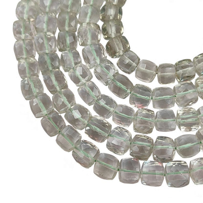 Natural Green Amethyst Square Cube Beads Faceted Prasiolite Gemstone Beads for Bracelets & Necklaces- Selling Per Strand