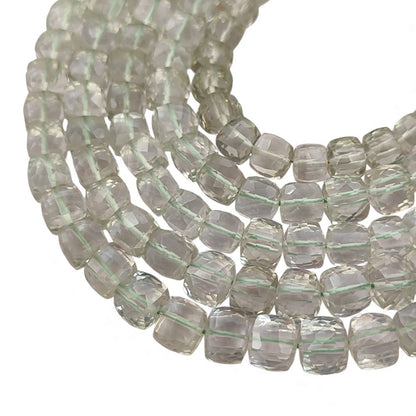 Natural Green Amethyst Square Cube Beads Faceted Prasiolite Gemstone Beads for Bracelets & Necklaces- Selling Per Strand