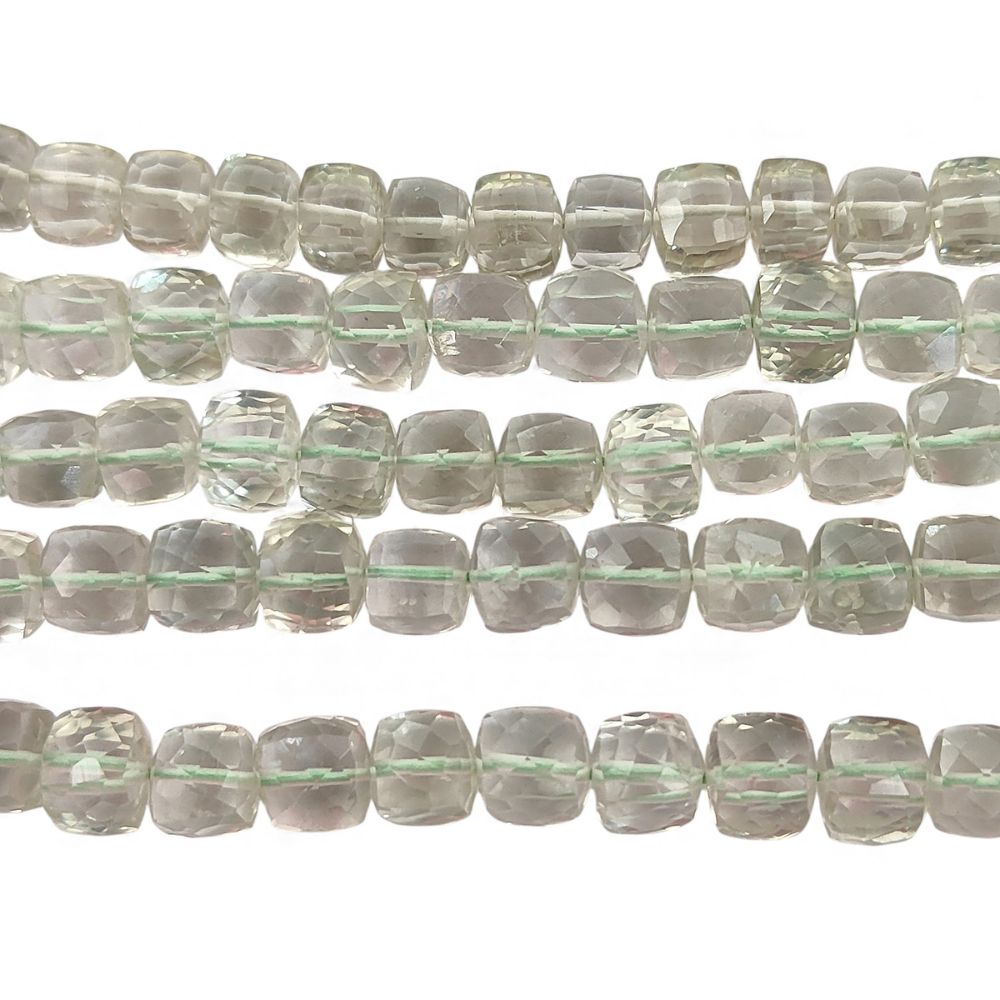 Natural Green Amethyst Square Cube Beads Faceted Prasiolite Gemstone Beads for Bracelets & Necklaces- Selling Per Strand