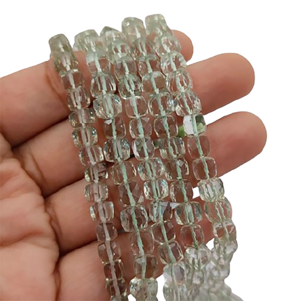 Natural Green Amethyst Square Cube Beads Faceted Prasiolite Gemstone Beads for Bracelets & Necklaces- Selling Per Strand