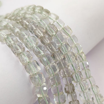 Natural Green Amethyst Square Cube Beads Faceted Prasiolite Gemstone Beads for Bracelets & Necklaces- Selling Per Strand