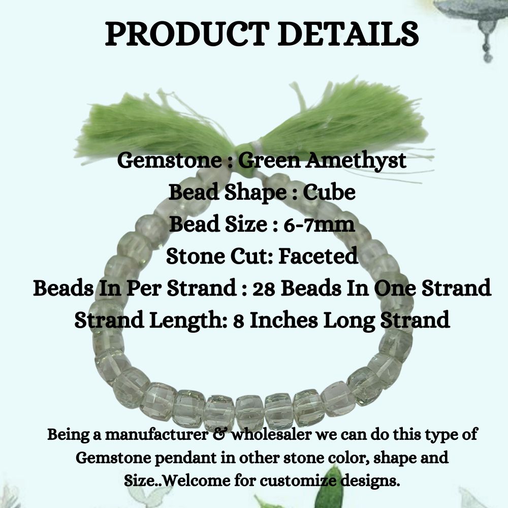 Natural Green Amethyst Square Cube Beads Faceted Prasiolite Gemstone Beads for Bracelets & Necklaces- Selling Per Strand