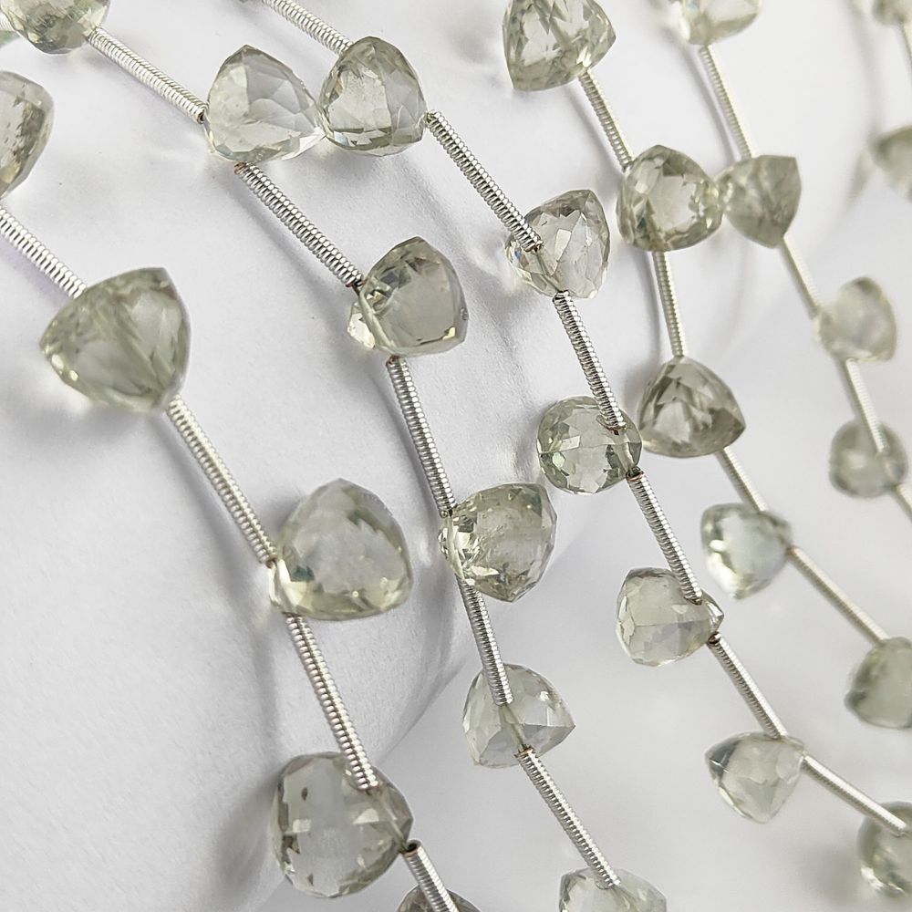 Natural Green Amethyst Trillion Cut Gemstone Beads
