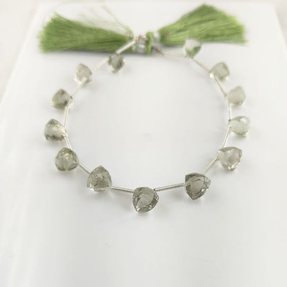 Genuine Green Amethyst Beads – Trillion Cut Faceted Gemstones