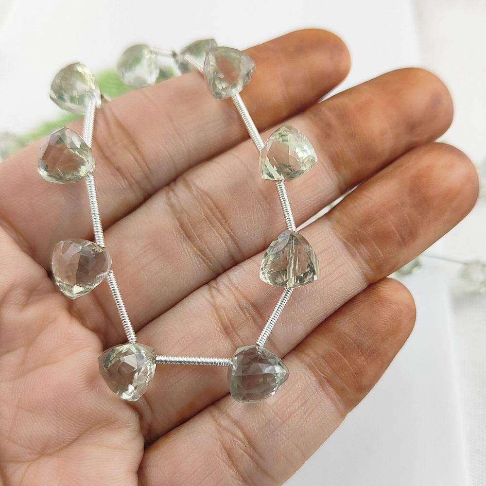 Natural Green Amethyst Trillion Cut Gemstone Beads