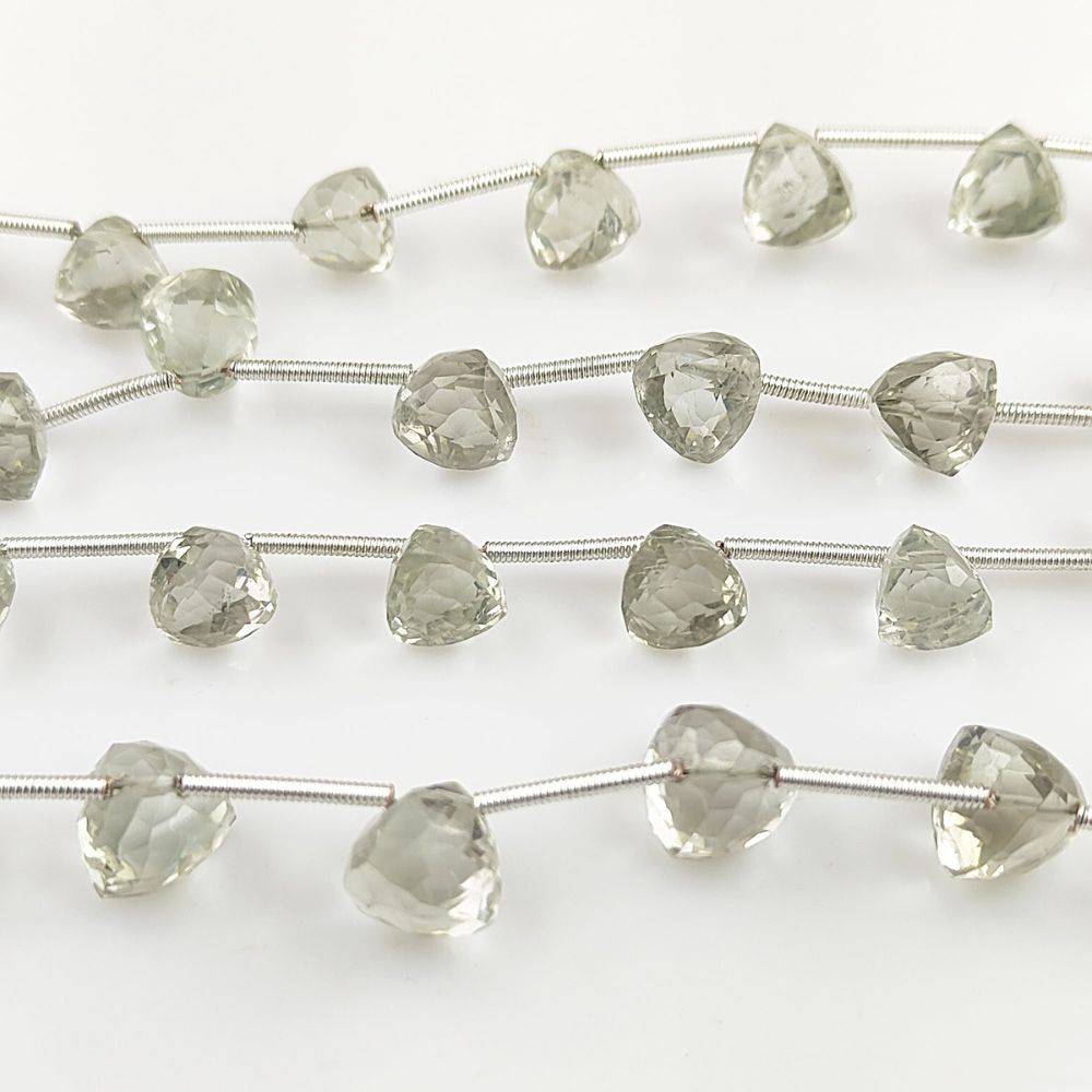 Natural Green Amethyst Trillion Cut Gemstone Beads