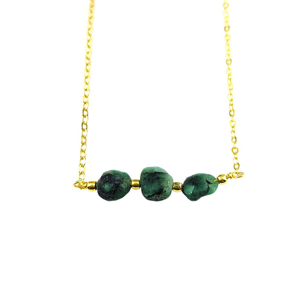 Handmade Natural Green Raw Emerald Necklace – May Birthstone Jewelry