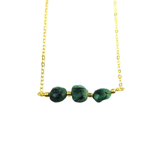 Handmade Natural Green Raw Emerald Necklace – May Birthstone Jewelry
