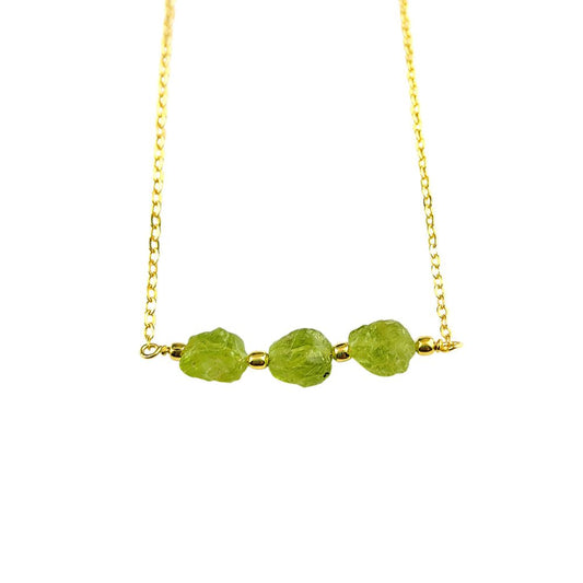 Handmade Natural Raw Peridot Necklace – August Birthstone Gold Plated Jewelry