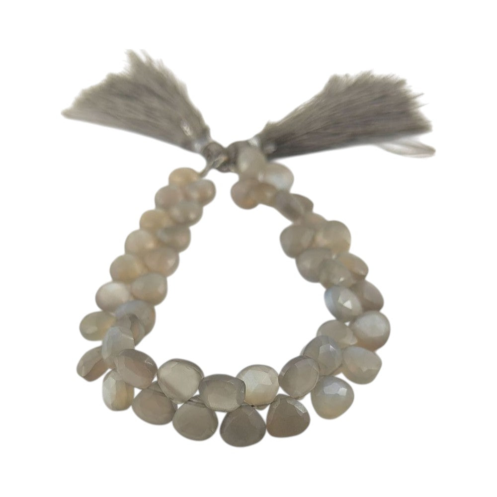 Natural Grey Moonstone Heart Beads – Faceted Gemstones for Jewelry Designers