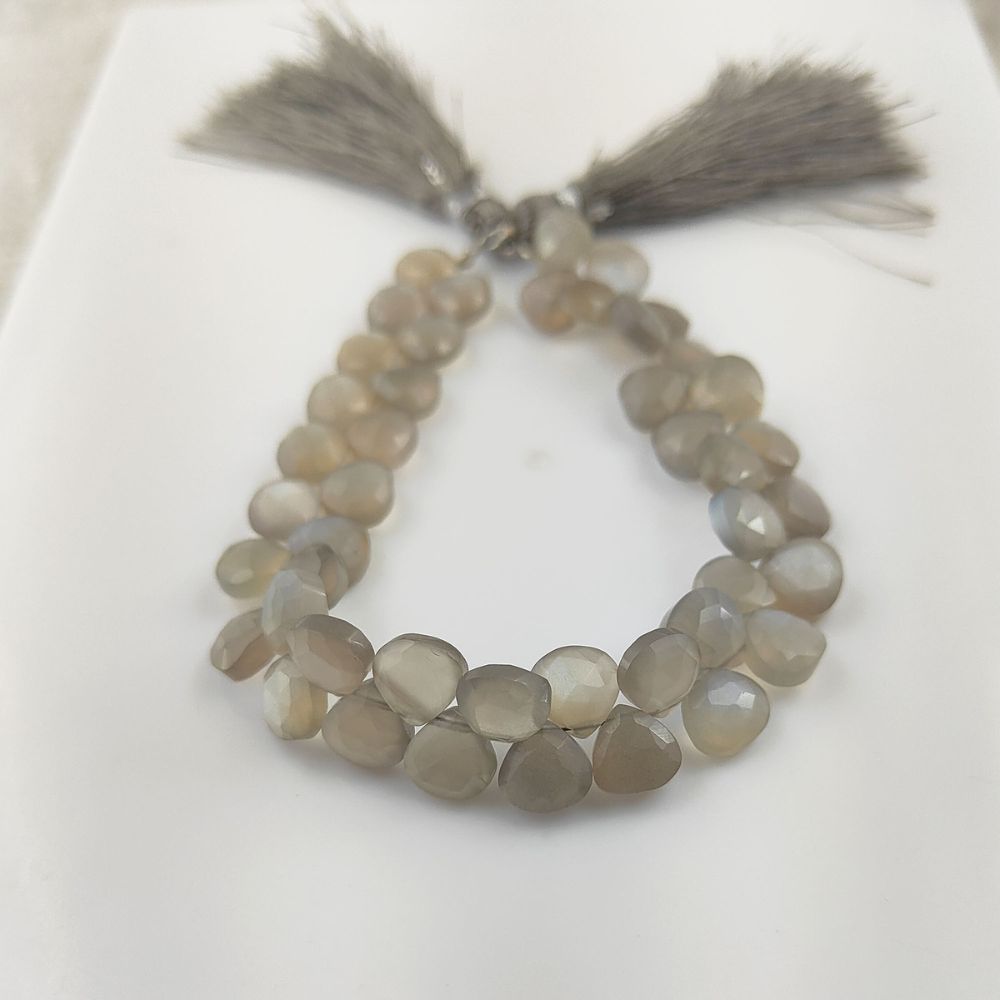 Grey Moonstone Heart Beads – Natural Faceted Stones for DIY Jewelry Making