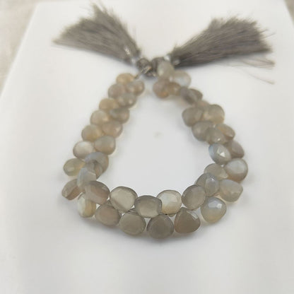 Grey Moonstone Heart Beads – Natural Faceted Stones for DIY Jewelry Making