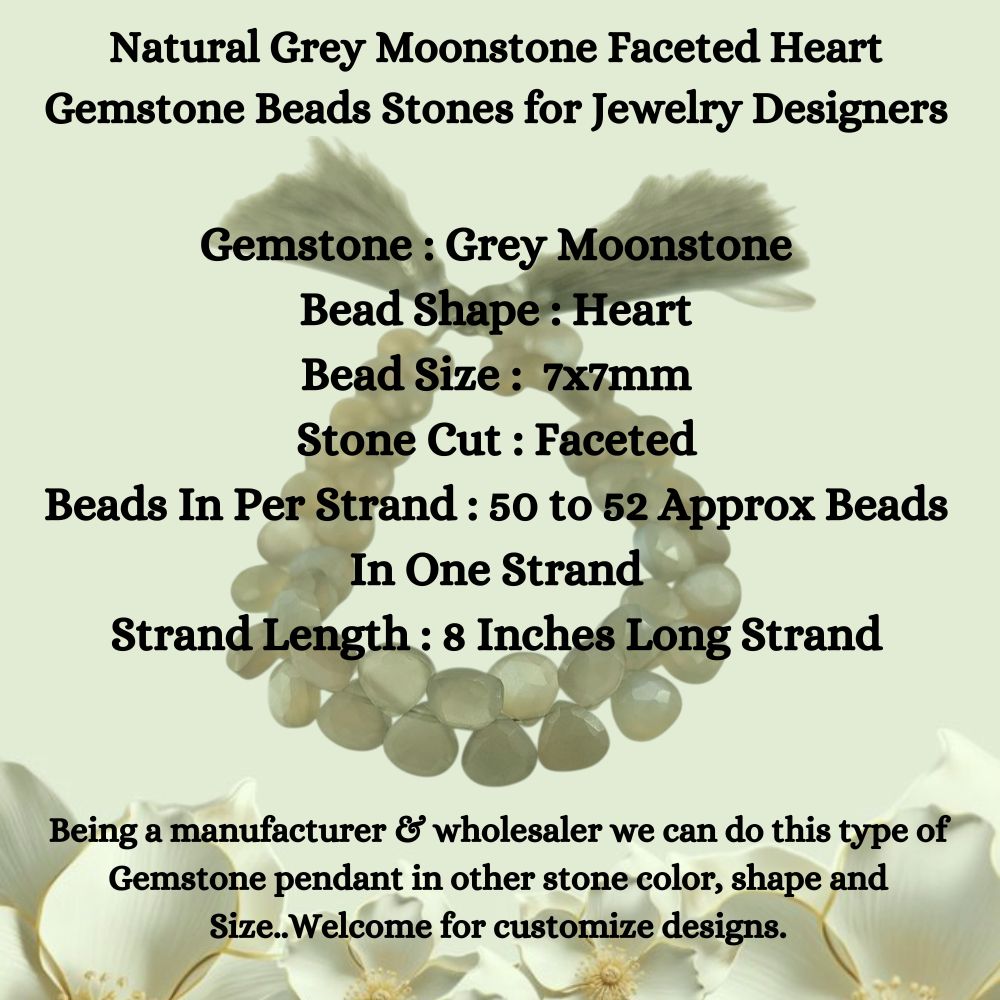 Faceted Grey Moonstone Heart Beads – Elegant Gemstones for Custom Jewelry
