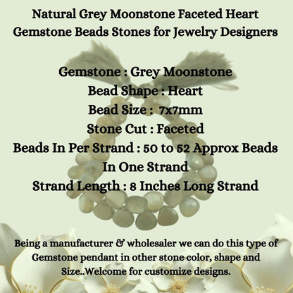 Faceted Grey Moonstone Heart Beads – Elegant Gemstones for Custom Jewelry